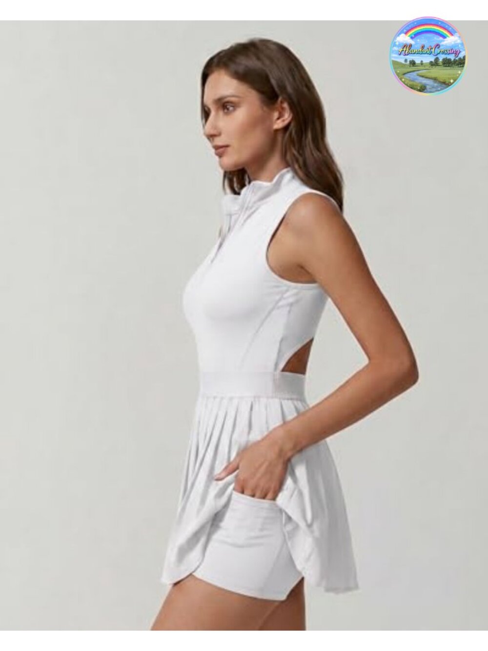 Women's Zip Front Tennis Dress High Neck Pleated Sleeveless 2 Piece Golf